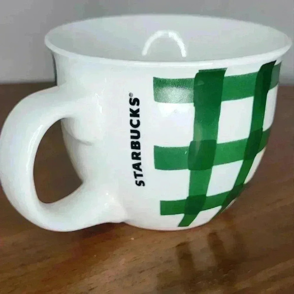 Starbucks 2016 Green White Checker Buffalo Plaid 14oz Coffee Tea Cup Mug Seattle - Picture 1 of 5